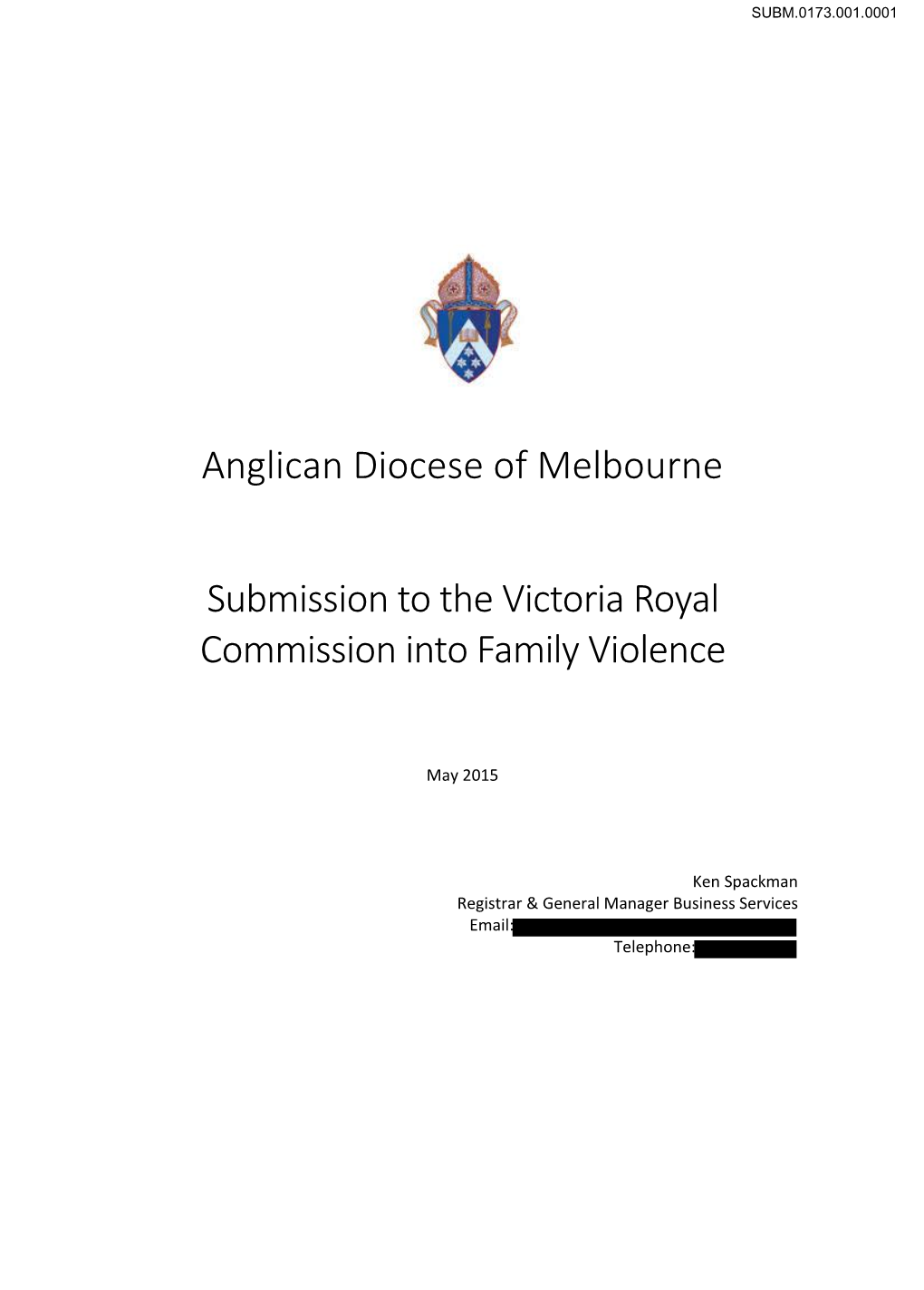 Anglican Diocese of Melbourne Submission to the Victoria Royal Commission Into Family Violence