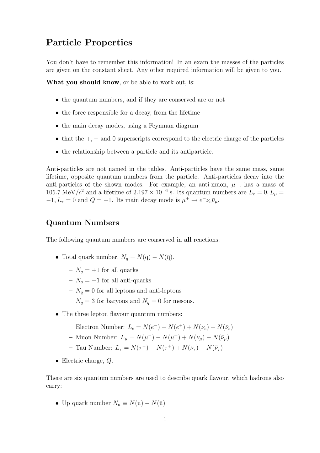 Particle Properties