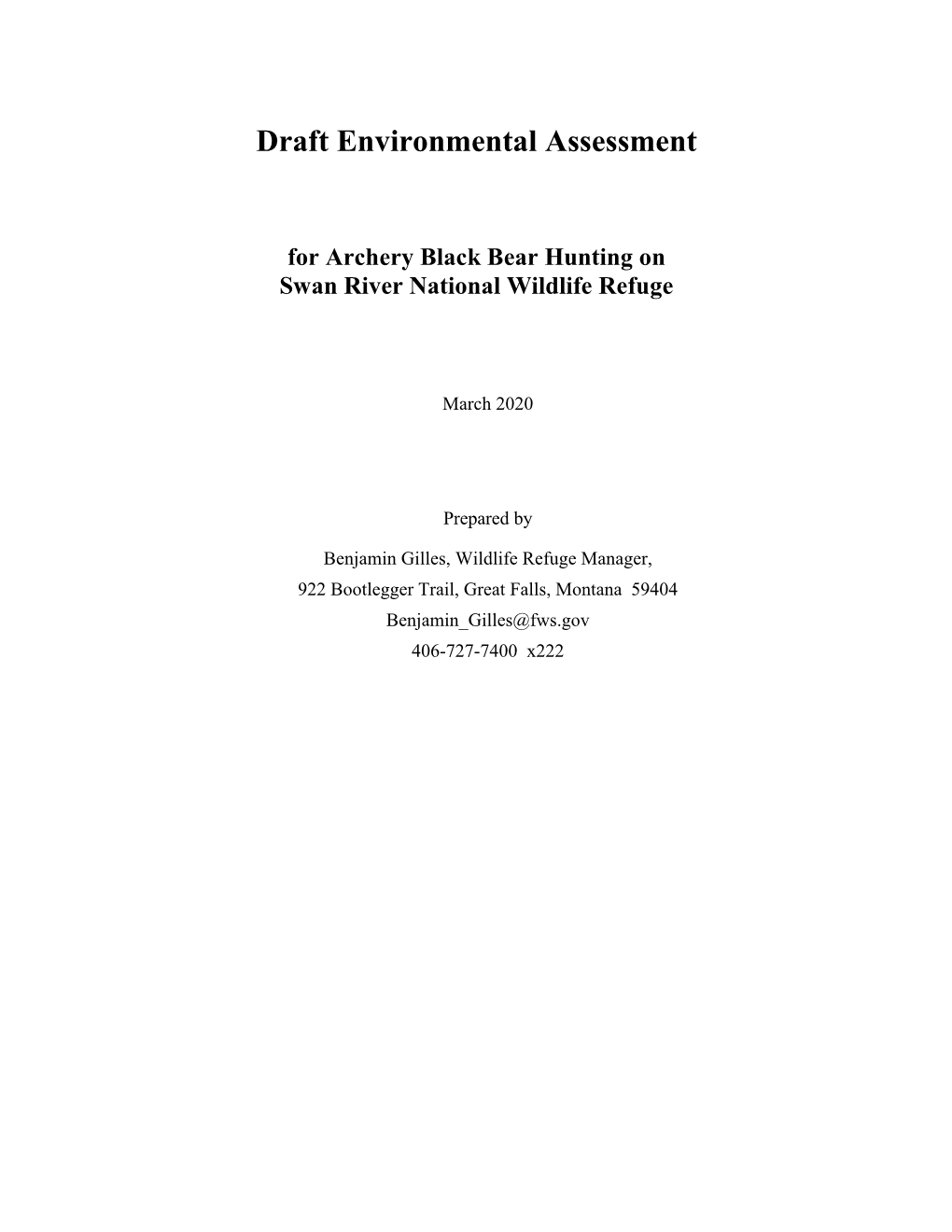 Draft Environmental Assessment for Archery Black Bear Hunting On