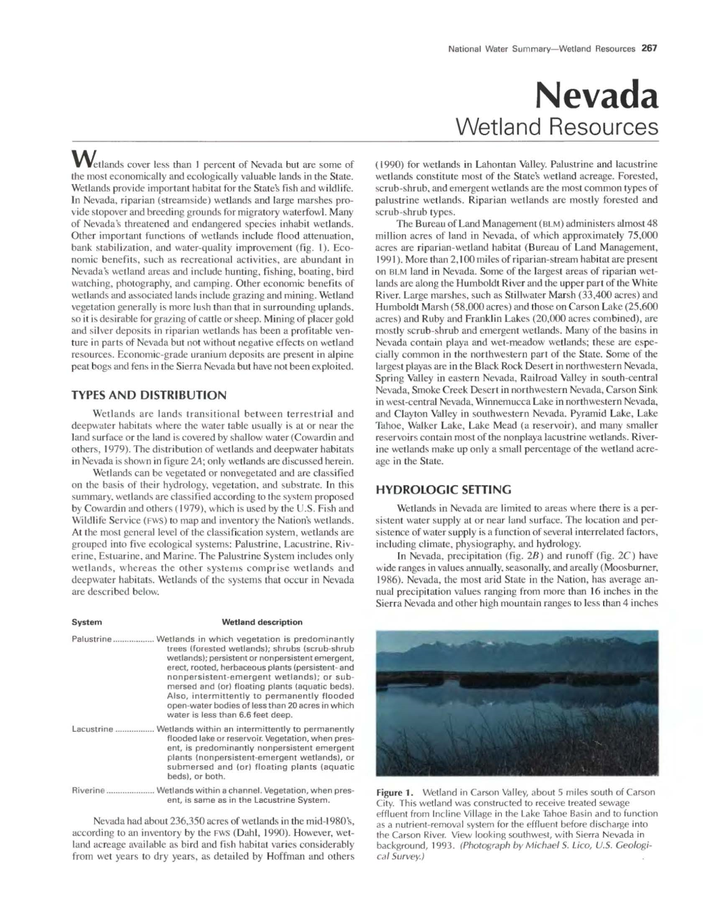National Water Summary Wetland Resources: Nevada