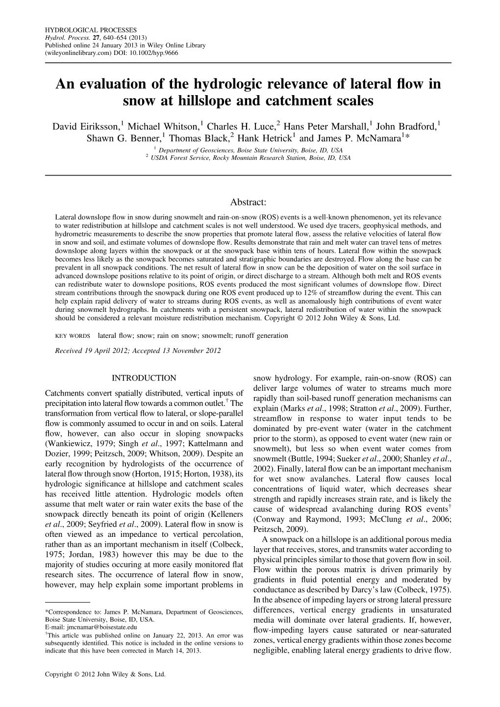 An Evaluation of the Hydrologic Relevance of Lateral Flow in Snow At