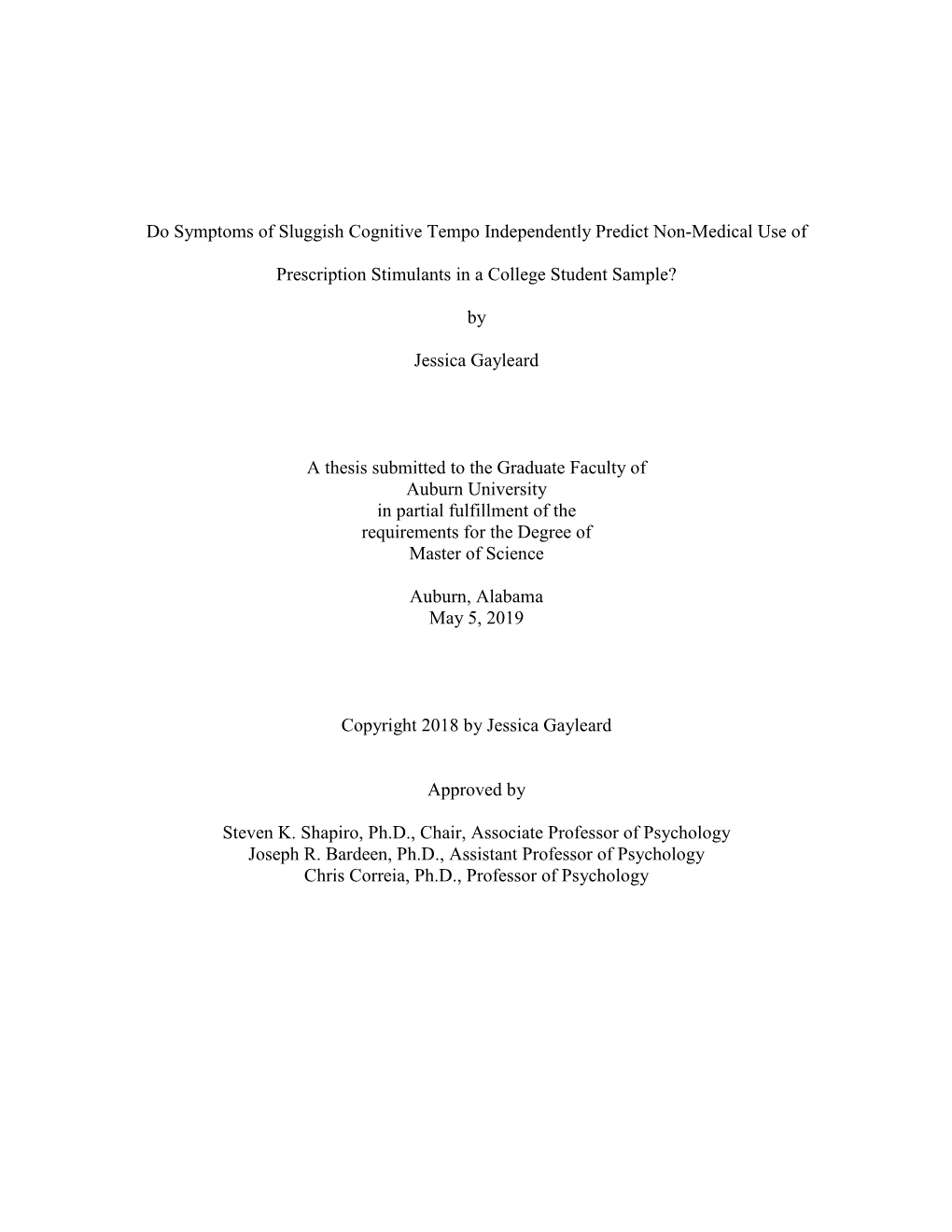 Do Symptoms of Sluggish Cognitive Tempo Independently Predict Non-Medical Use Of