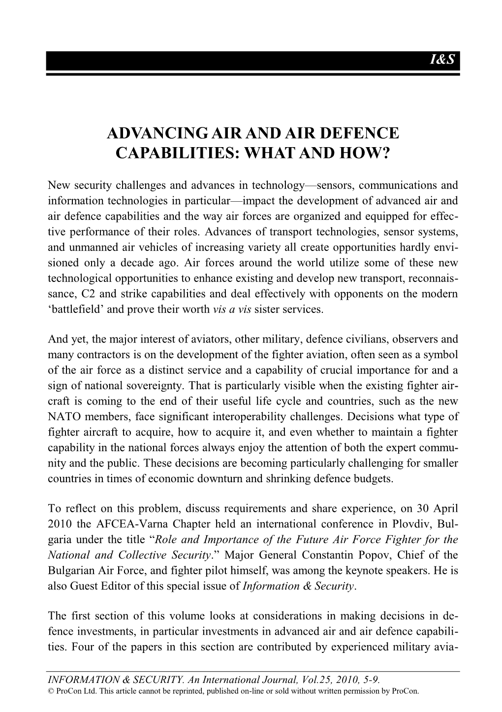 Advancing Air and Air Defence Capabilities: What and How?