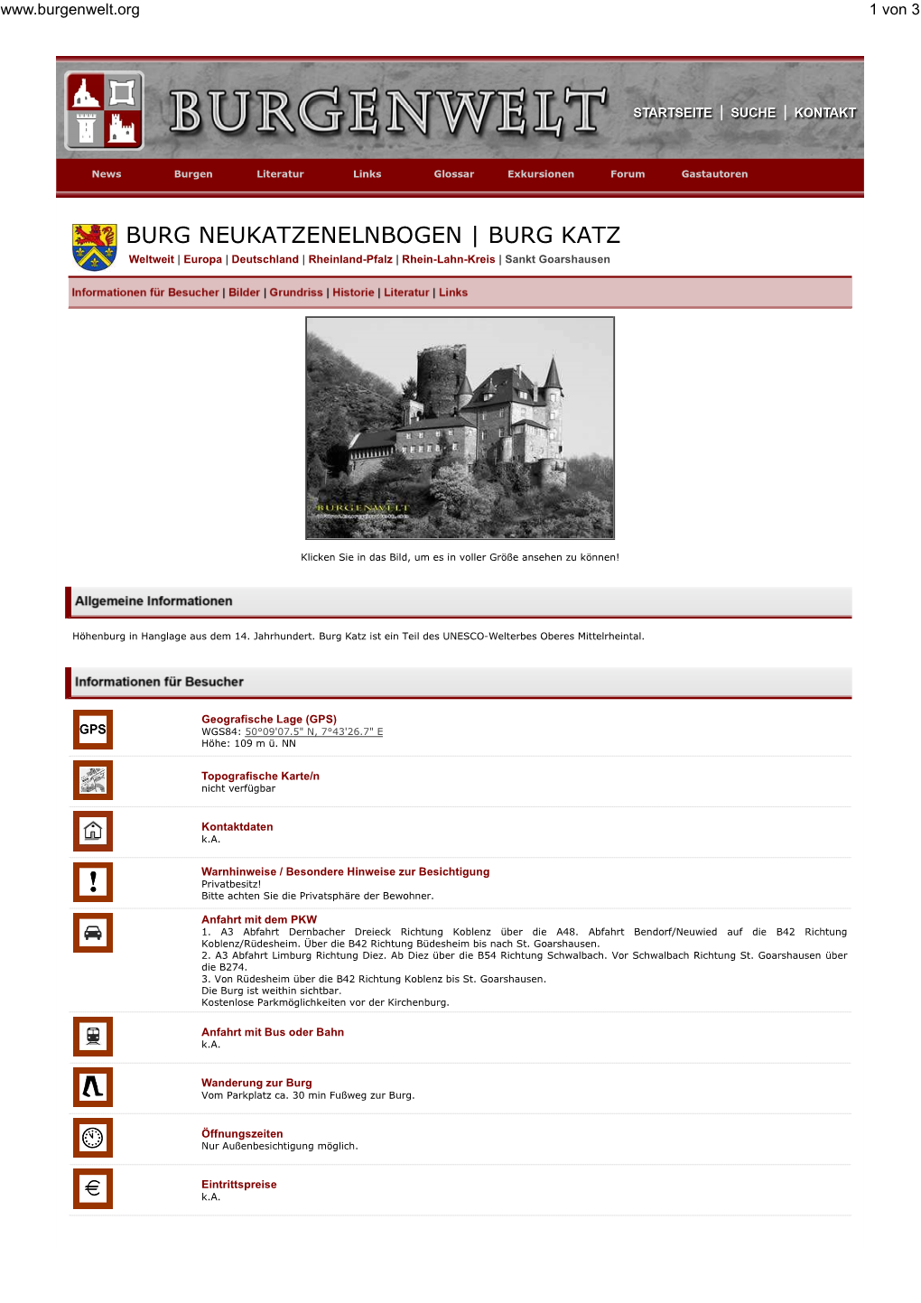 BURG NEUKATZENELNBOGEN | BURG KATZ Weltweit | Europa | Deutschland | Rheinland-Pfalz | Rhein-Lahn-Kreis | Sankt Goarshausen