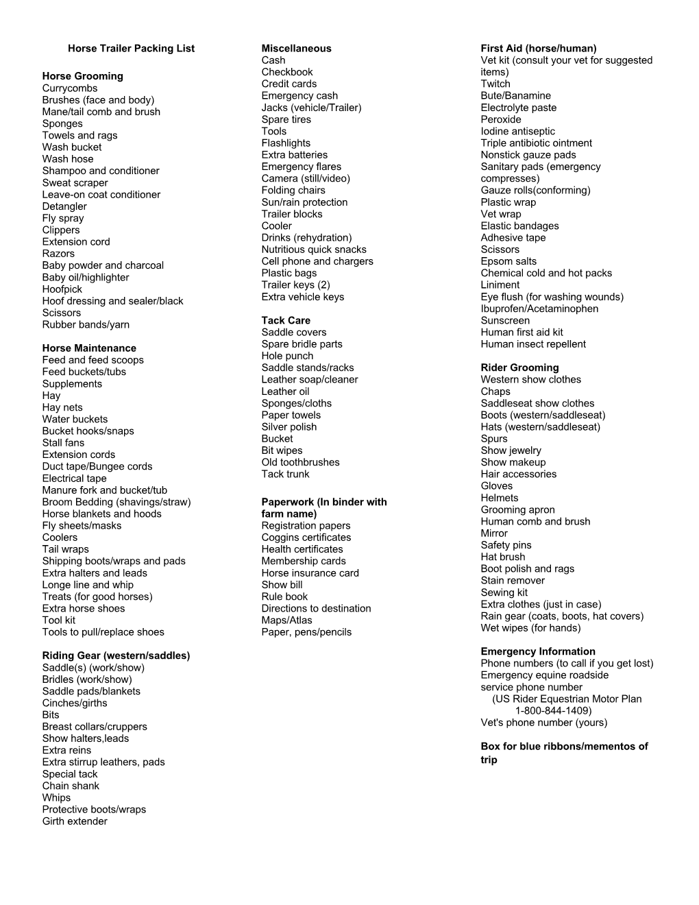 Horse Trailer Packing List Horse Grooming Currycombs Brushes