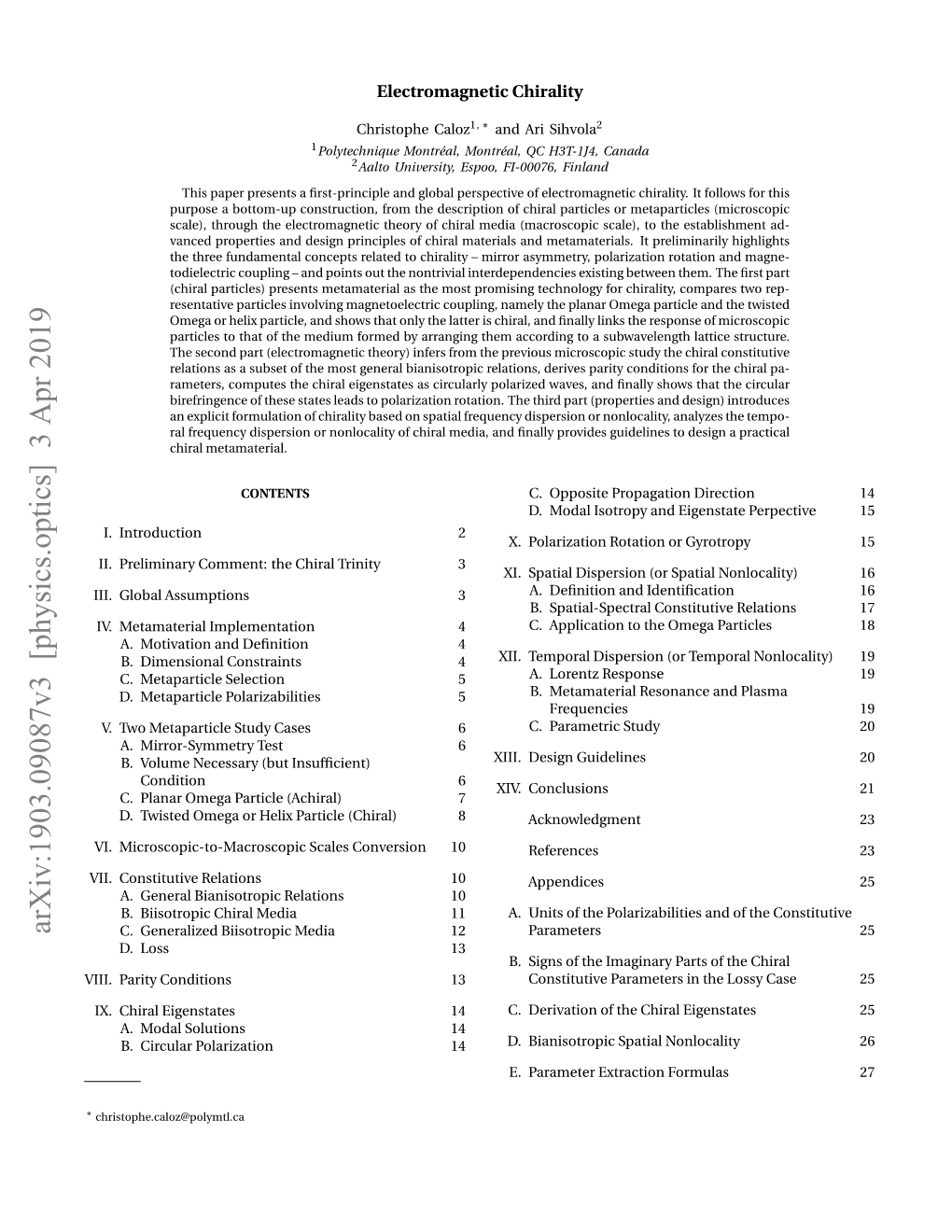 Arxiv:1903.09087V3 [Physics.Optics] 3 Apr 2019 C