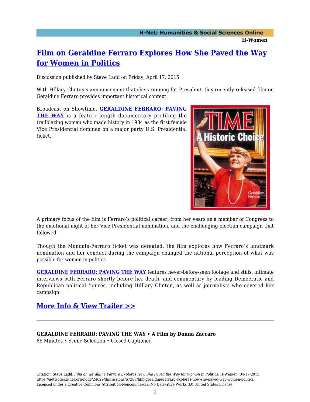 Film on Geraldine Ferraro Explores How She Paved the Way for Women in Politics