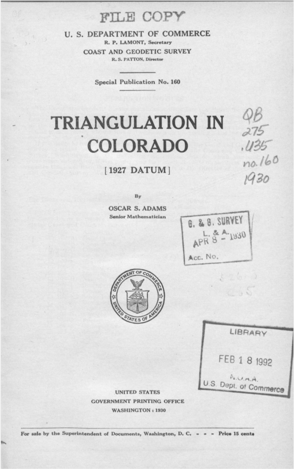 Triangulation in Colorado 1927 Datum