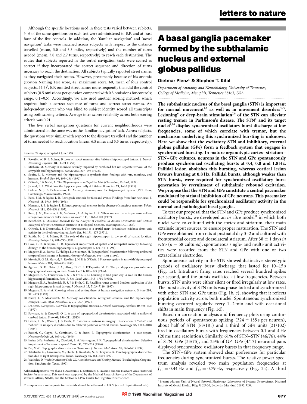 A Basal Ganglia Pacemaker Formed by the Subthalamic Nucleus And