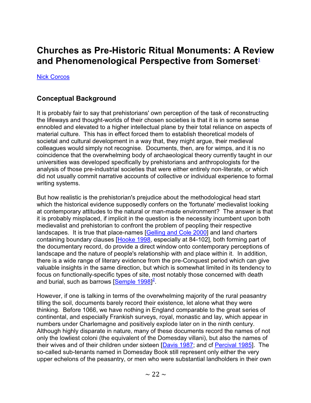 Churches As Pre-Historic Ritual Monuments: a Review and Phenomenological Perspective from Somerset1