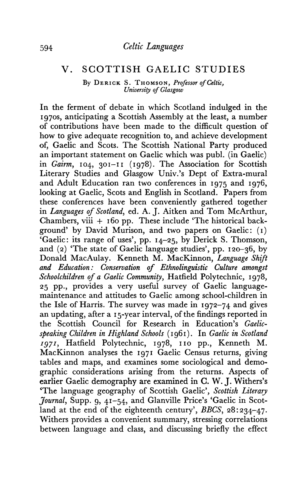 Celtic Languages V. SCOTTISH GAELIC STUDIES