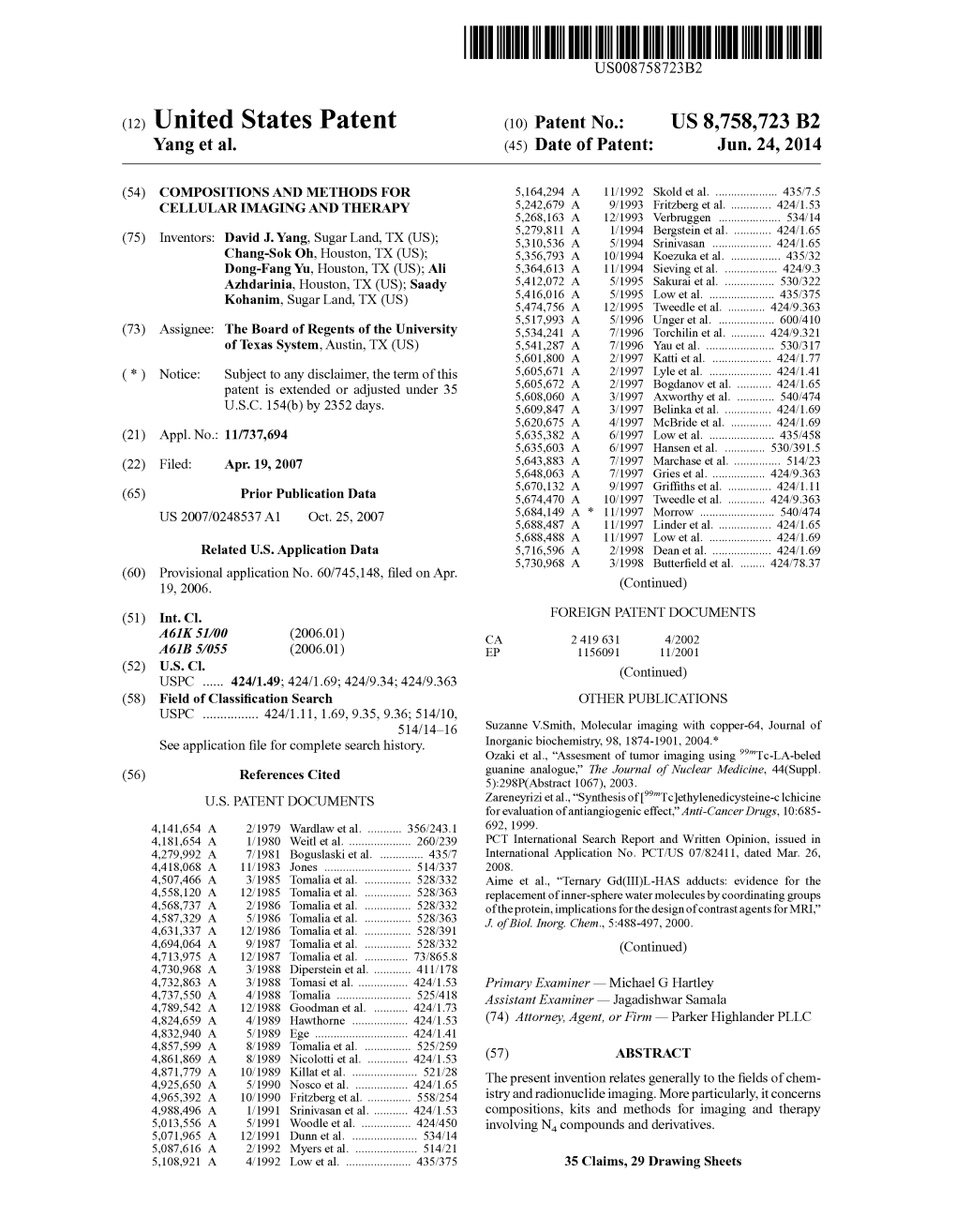 United States Patent (10) Patent No.: US 8,758,723 B2 Yang Et Al