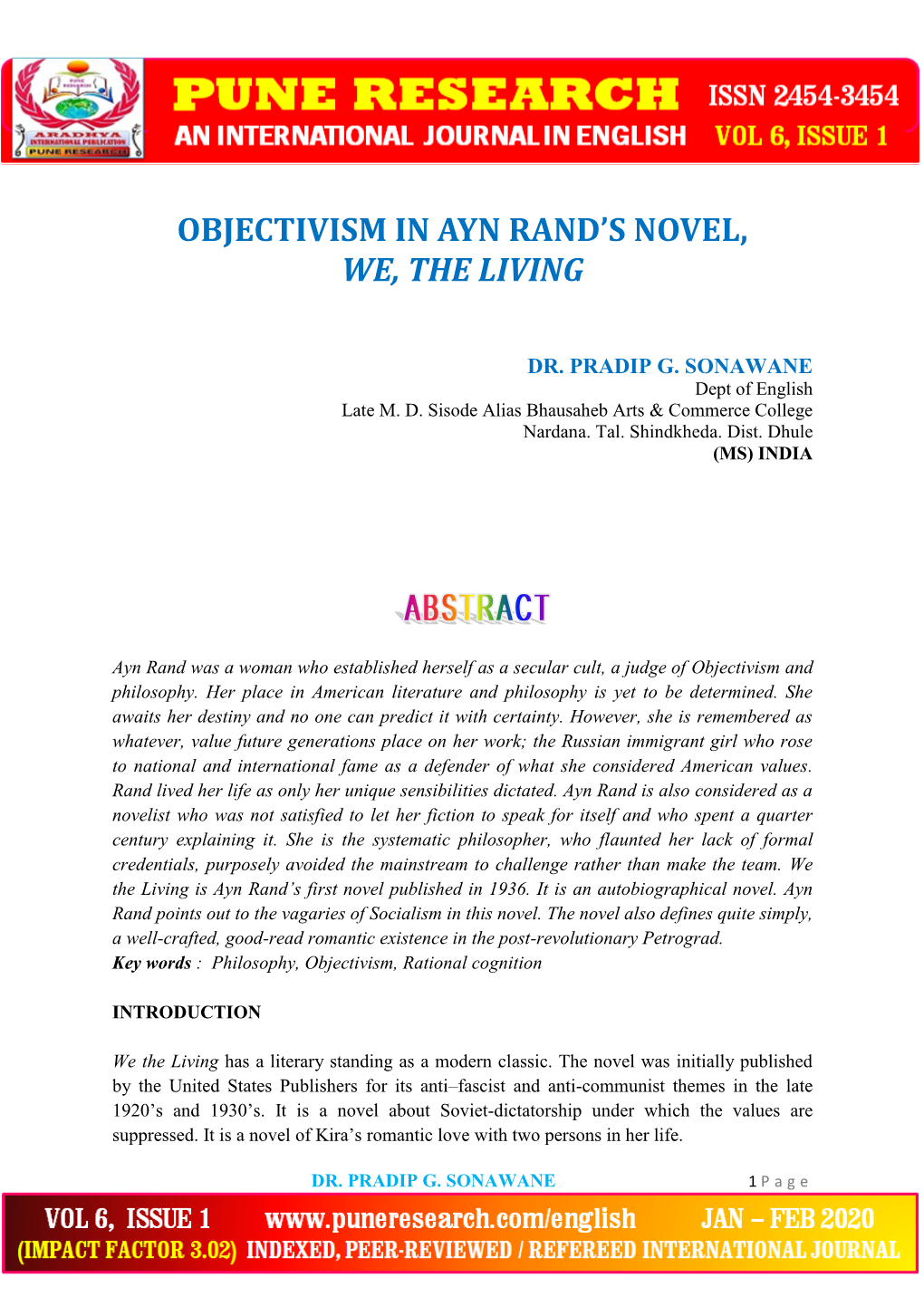 Objectivism in Ayn Rand's Novel, We, the Living