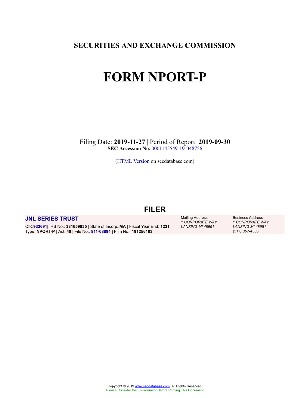 JNL SERIES TRUST Form NPORT-P Filed 2019-11