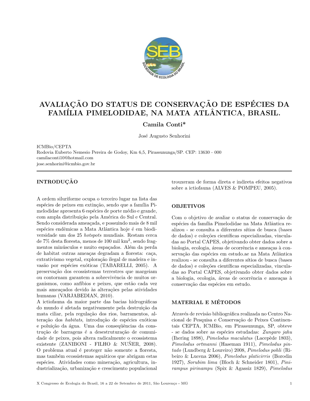 Avaliac¸˜Ao Do Status De Conservac¸˜Ao De Espécies