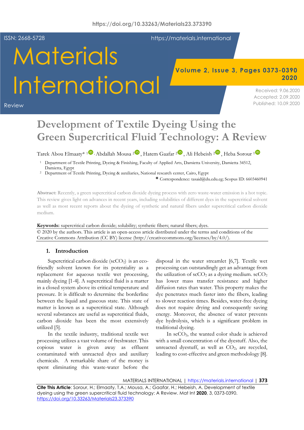 Development of Textile Dyeing Using the Green Supercritical Fluid Technology: a Review