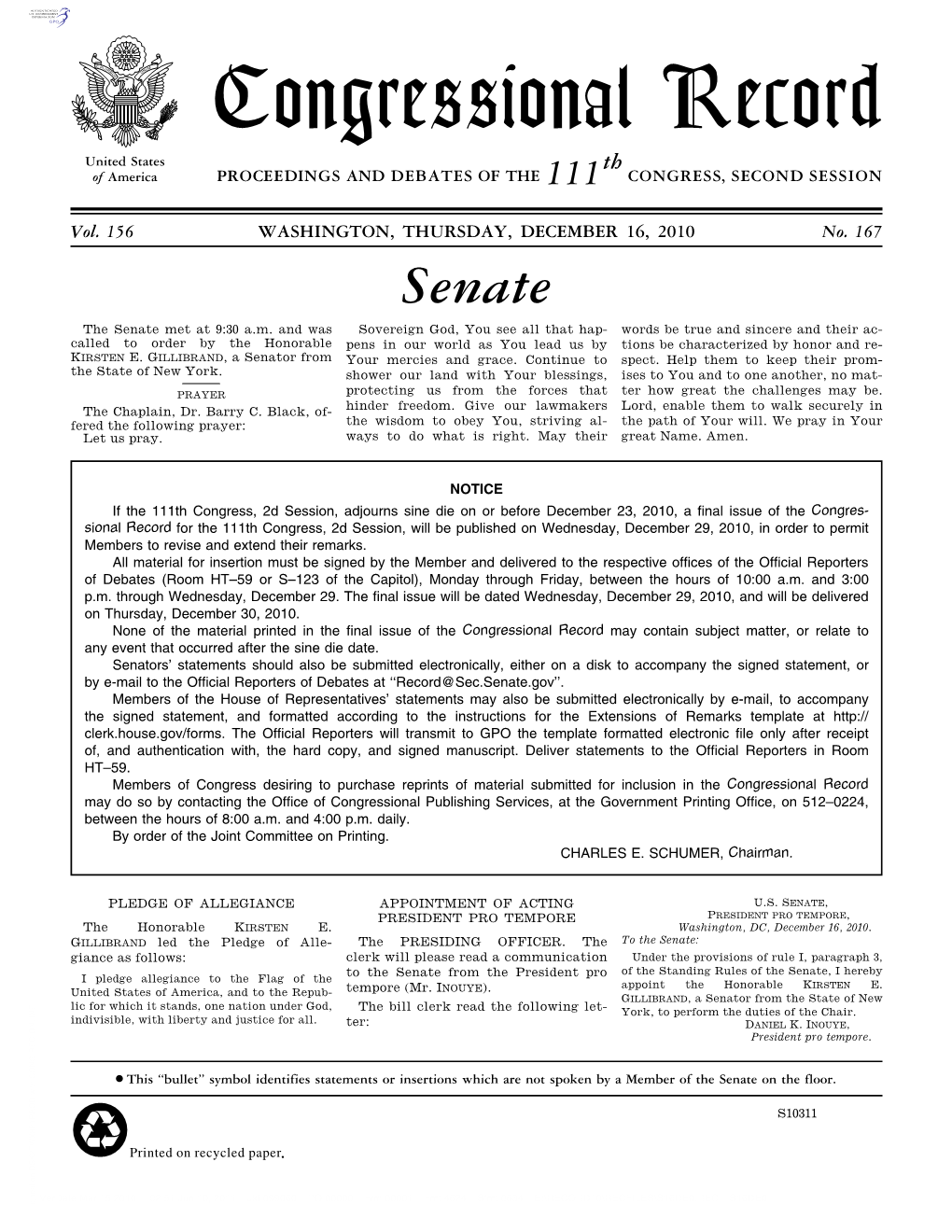 Congressional Record United States Th of America PROCEEDINGS and DEBATES of the 111 CONGRESS, SECOND SESSION