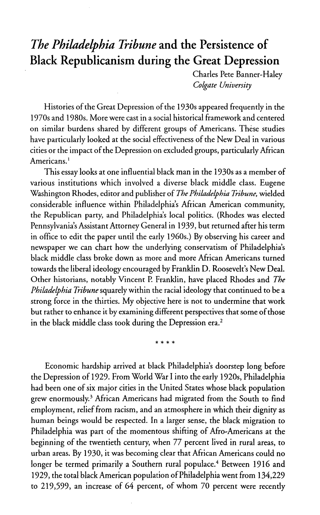 The Philadelphia Tribune and the Persistence of Black Republicanism