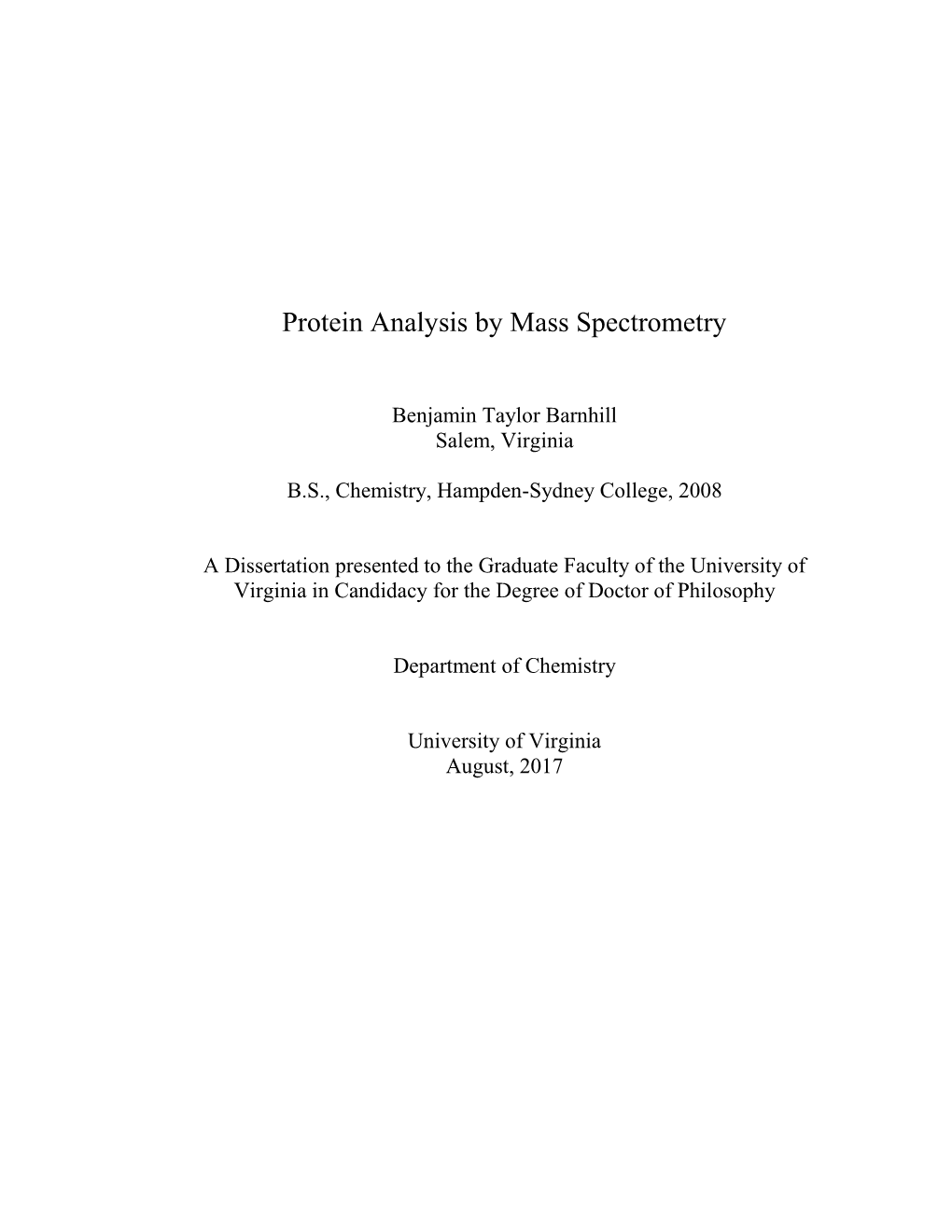 Protein Analysis by Mass Spectrometry