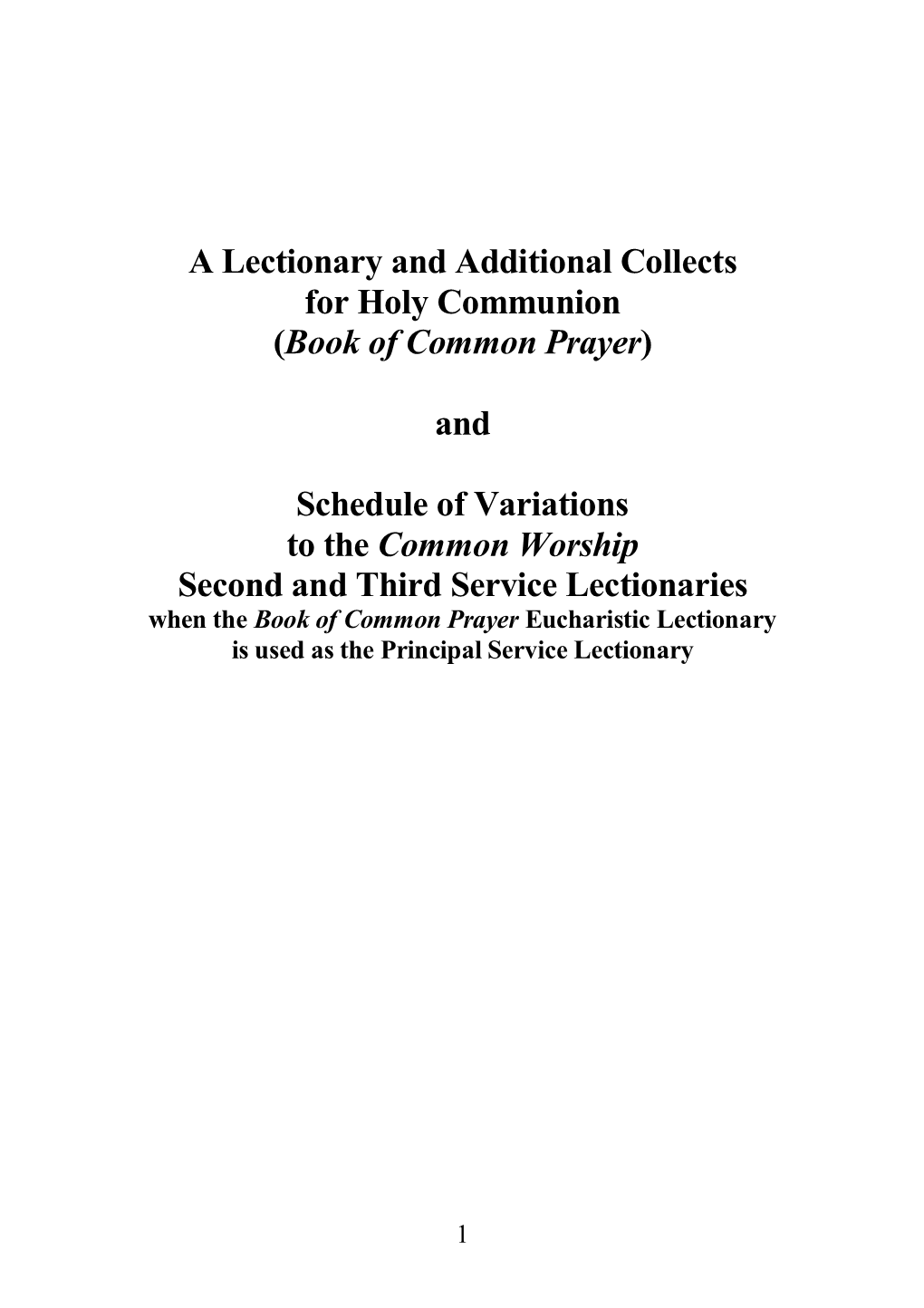 A Lectionary and Additional Collects for Holy Communion (Book of Common Prayer)