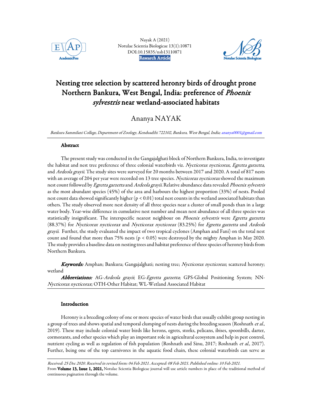 Nesting Tree Selection by Scattered Heronry Birds Of