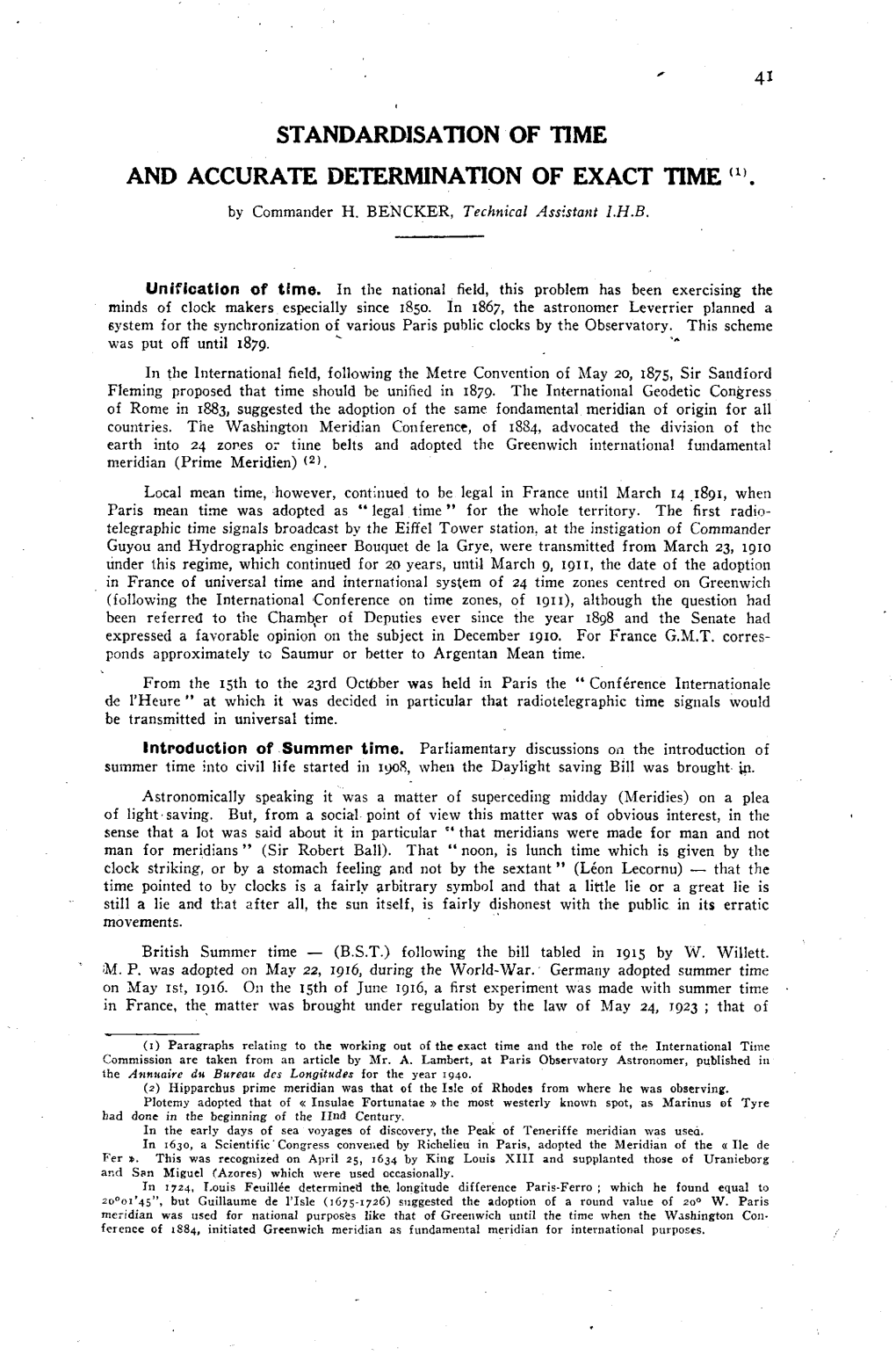 Standardisation of Time and Accurate Determination of Exact Time ⑴