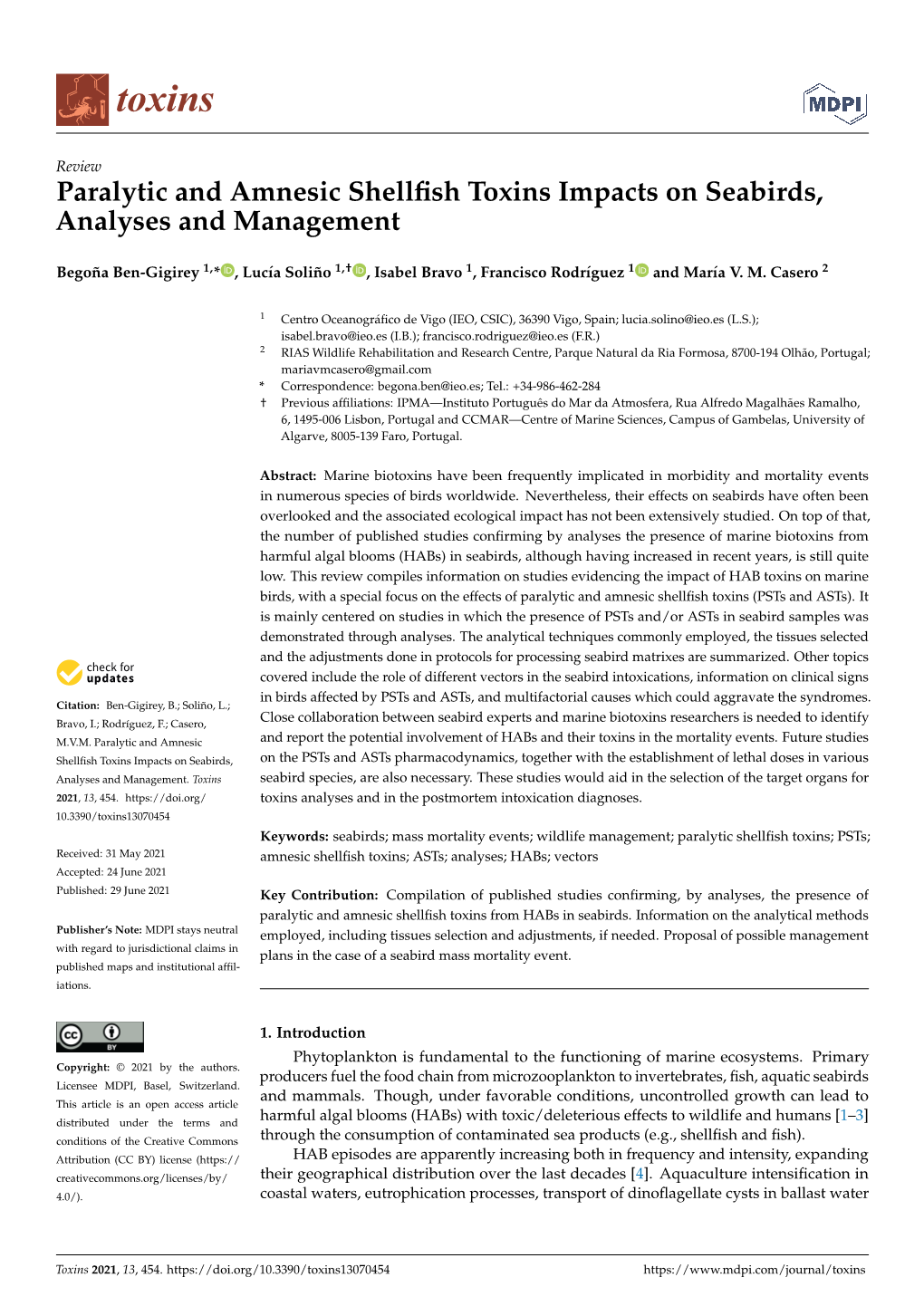 Paralytic and Amnesic Shellfish Toxins Impacts on Seabirds, Analyses and Management