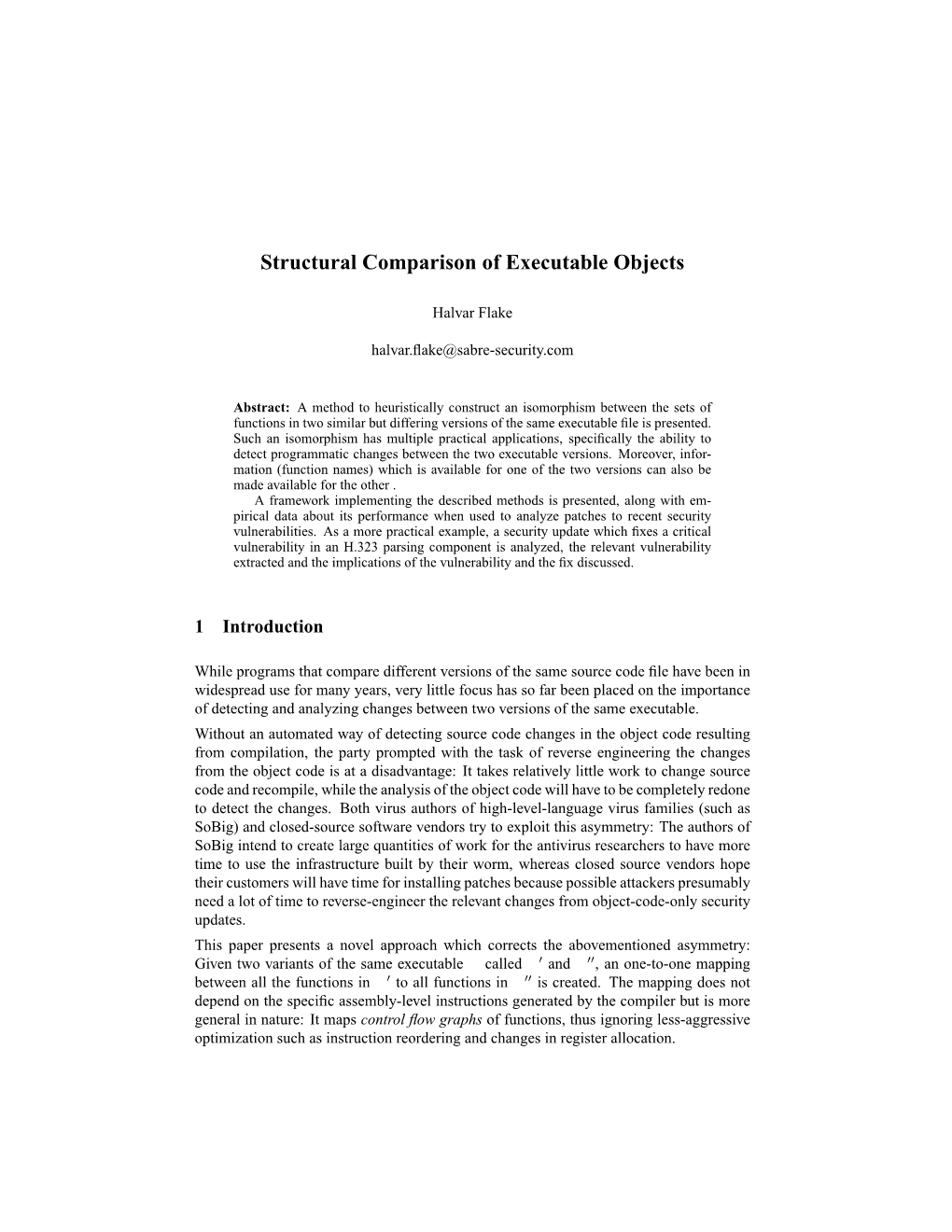 Structural Comparison of Executable Objects