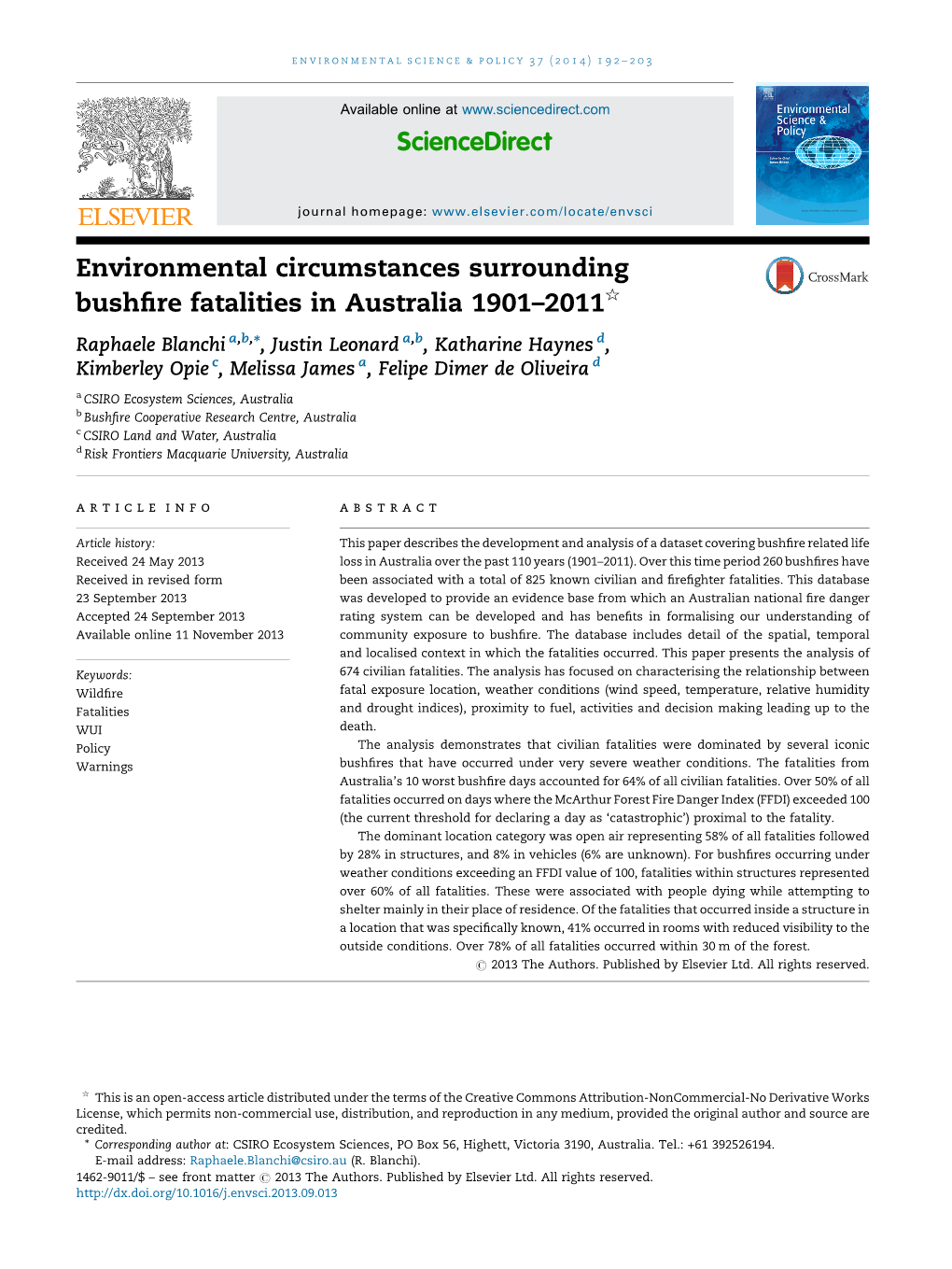 Environmental Circumstances Surrounding Bushfire Fatalities In