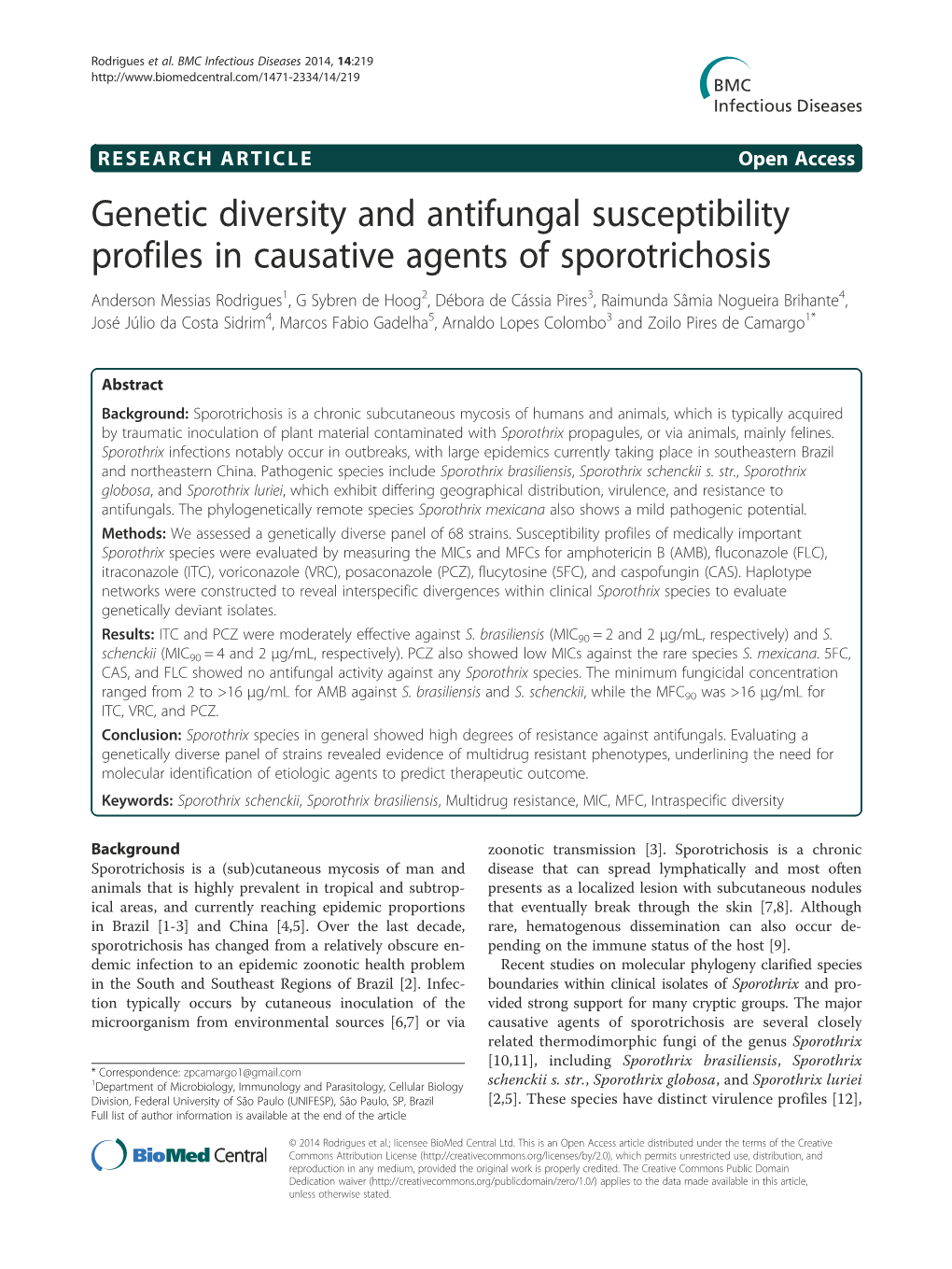 Genetic Diversity and Antifungal Susceptibility Profiles in Causative Agents of Sporotrichosis