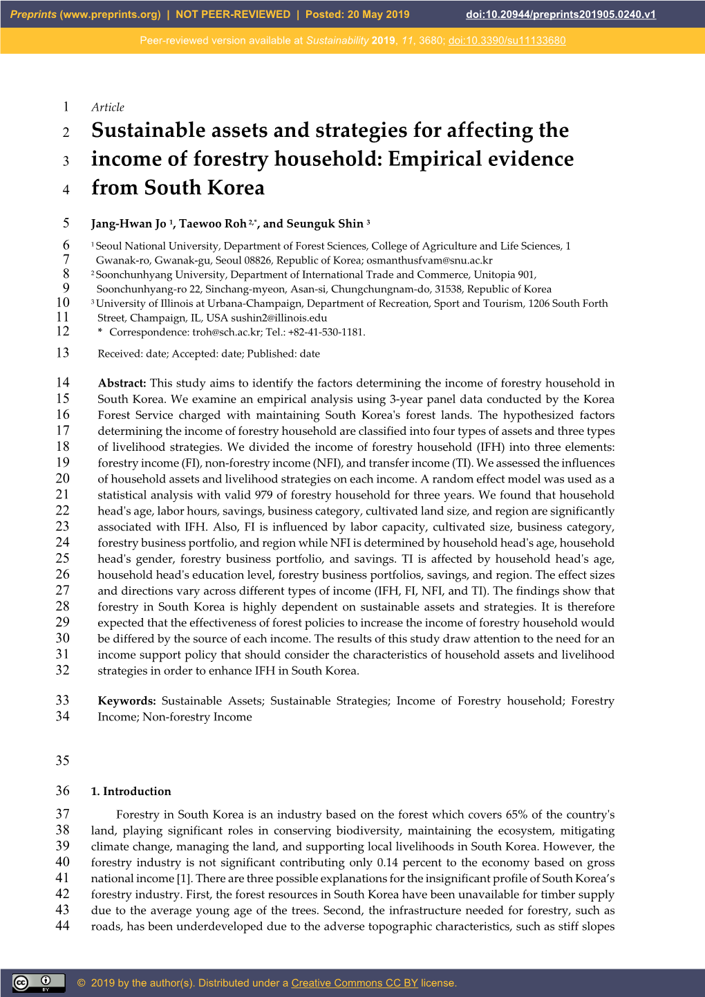 Sustainable Assets and Strategies for Affecting the Income of Forestry Household: Empirical Evidence from South Korea