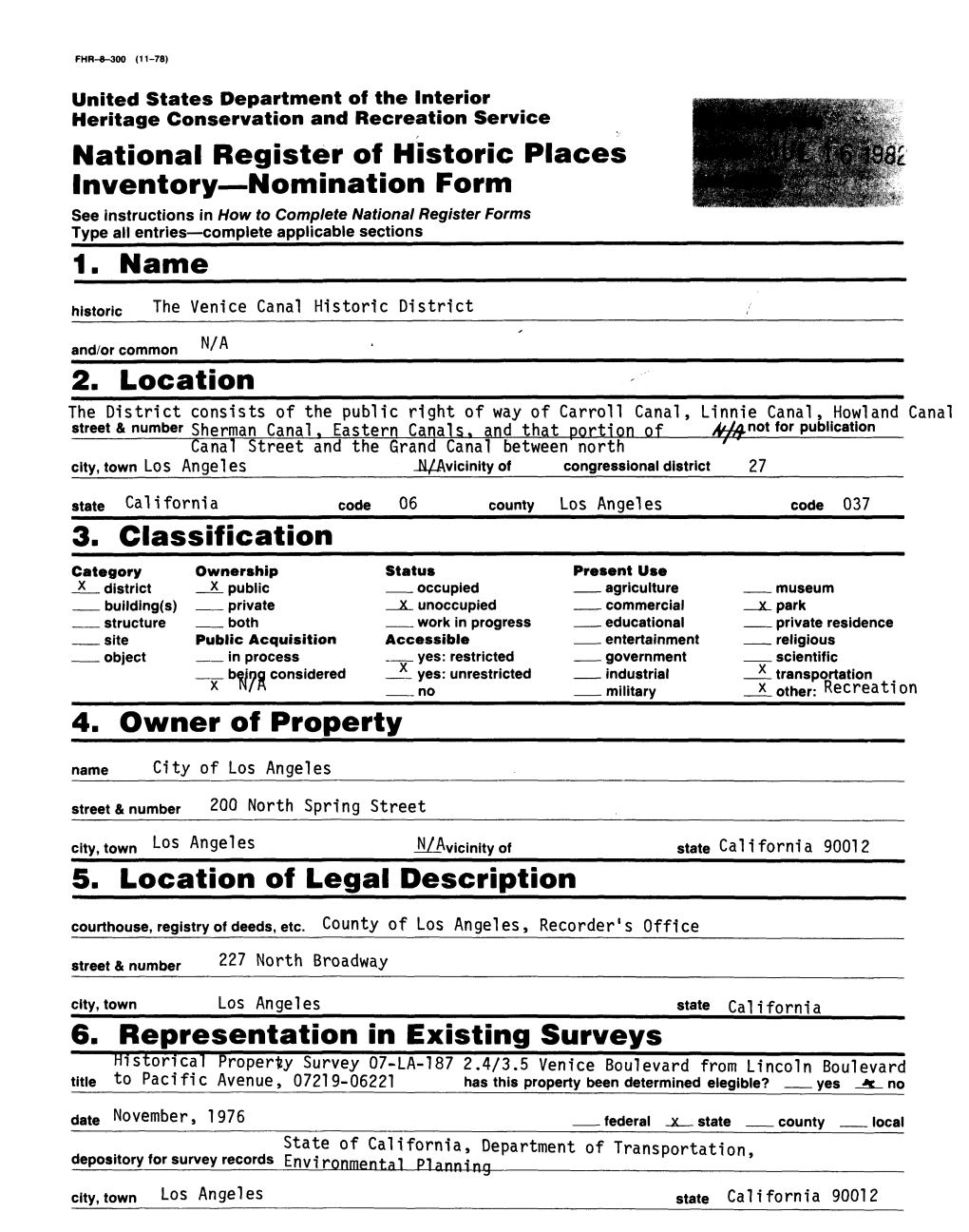 National Register of Historic Places Inventory - Nomination Form