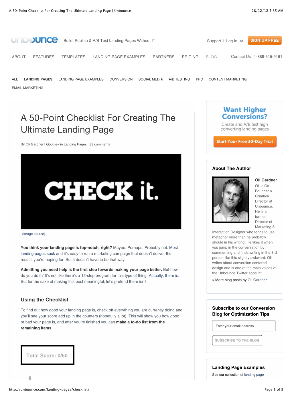 A 50-Point Checklist for Creating the Ultimate Landing Page | Unbounce 28/12/12 5:35 AM