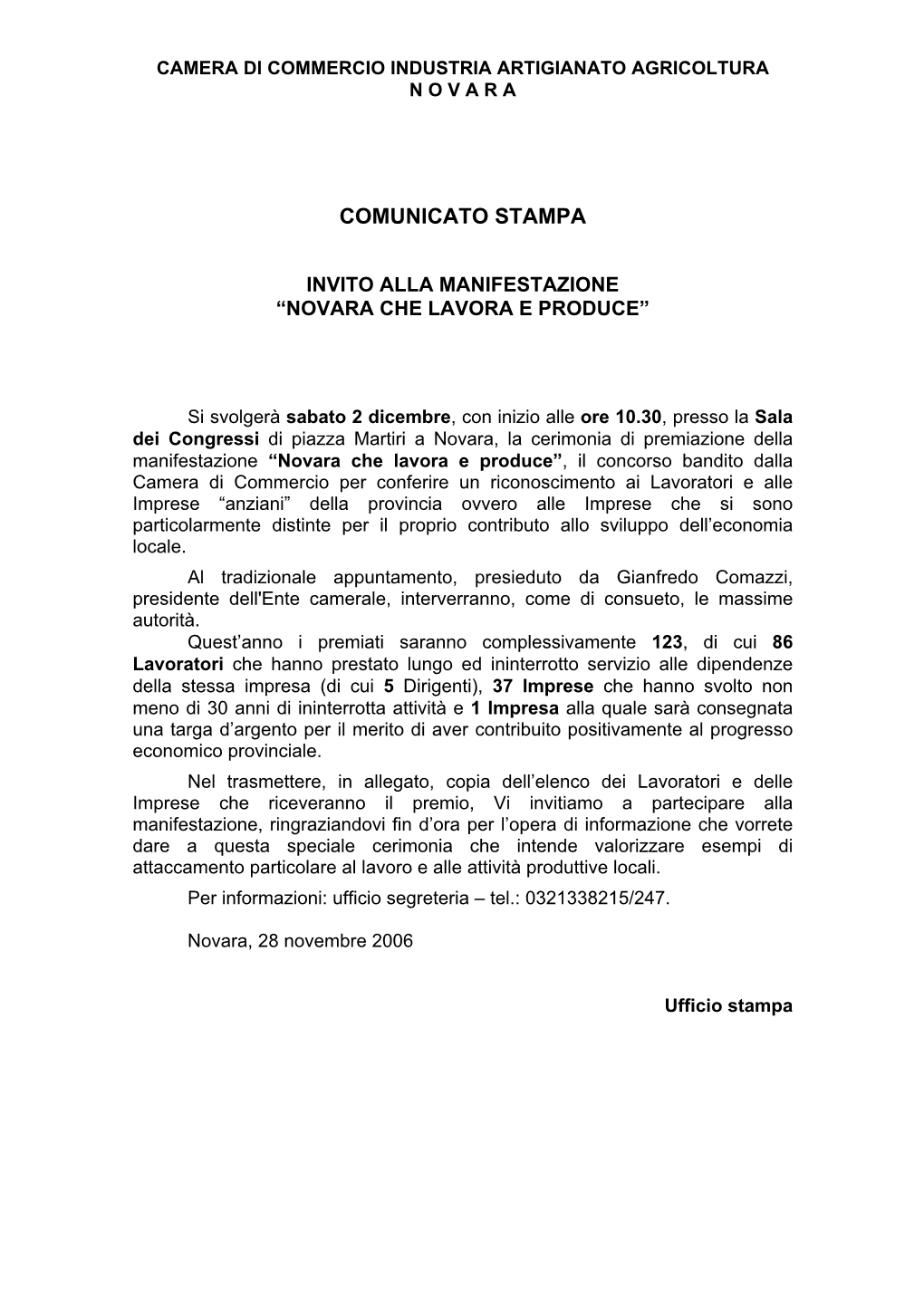 Comunicato Stampa