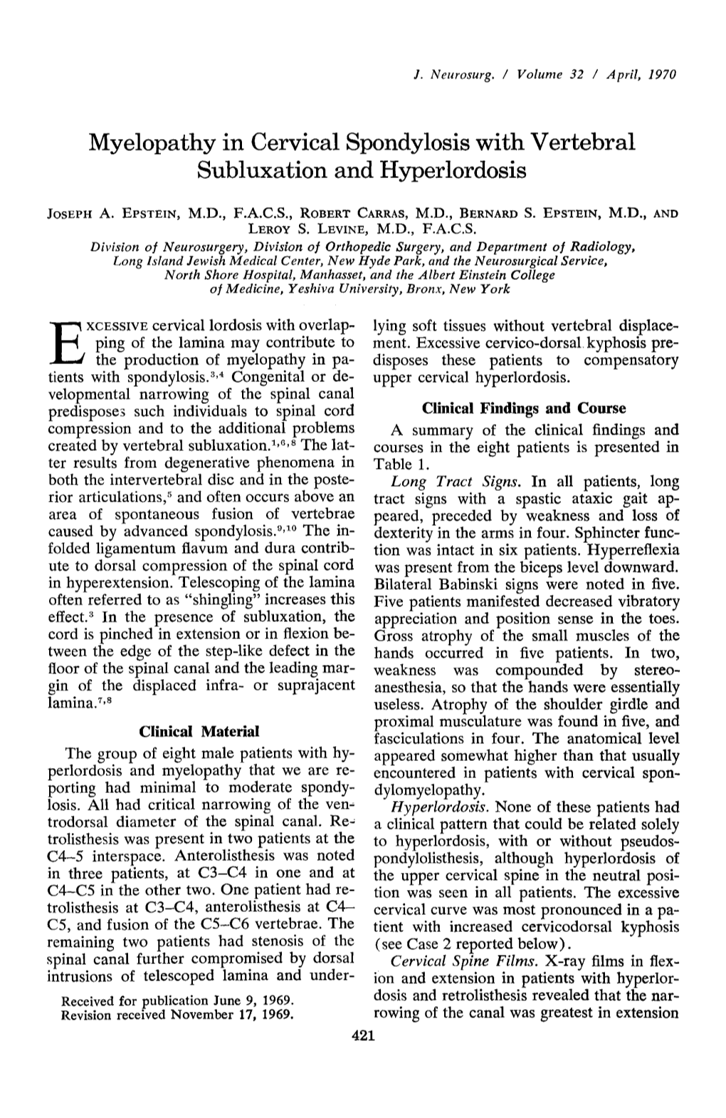 Myelopathy in Cervical Spondylosis with Vertebral Subluxation and Hyperlordosis