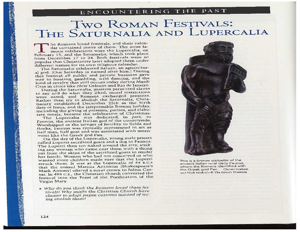 Iwo ROMAN FESTIVALS: the SATURNALIA and LUPERCALIA