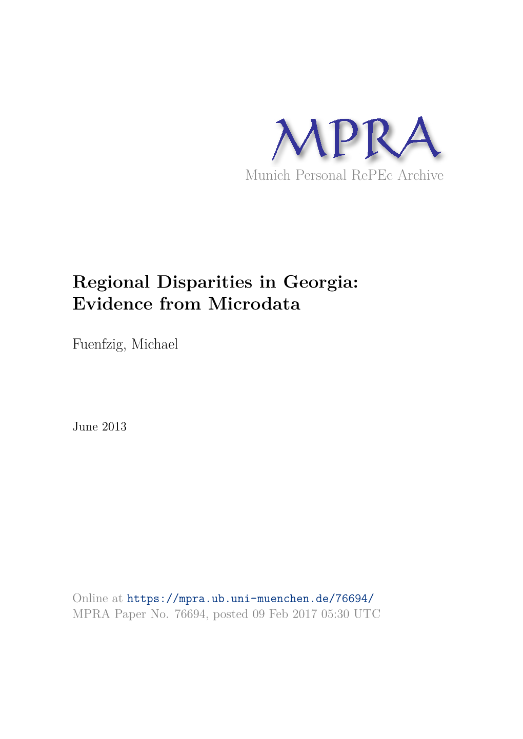 Regional Disparities in Georgia: Evidence from Microdata