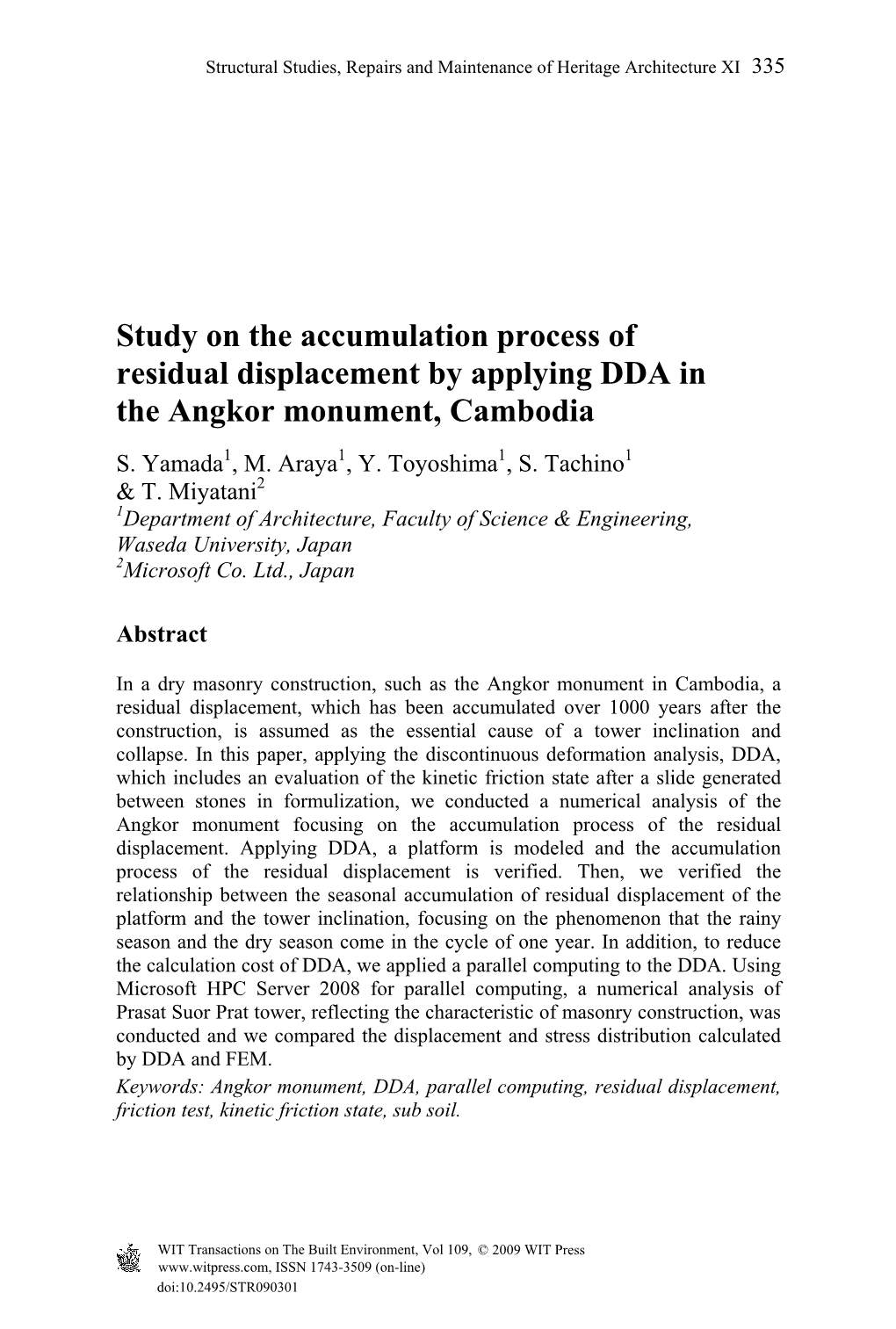 Study on the Accumulation Process of Residual Displacement by Applying DDA in the Angkor Monument, Cambodia S