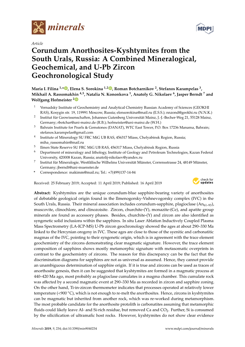 Corundum Anorthosites-Kyshtymites from the South Urals, Russia: a Combined Mineralogical, Geochemical, and U-Pb Zircon Geochronological Study