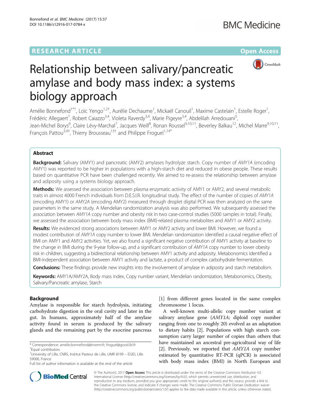 Relationship Between Salivary/Pancreatic Amylase And