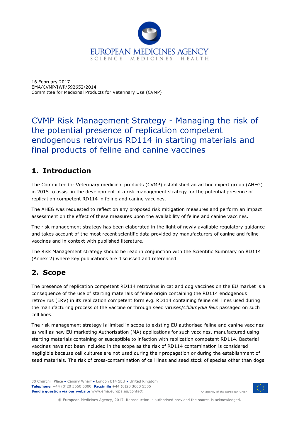 CVMP RD114 Risk Management Strategy and Scientific Summary