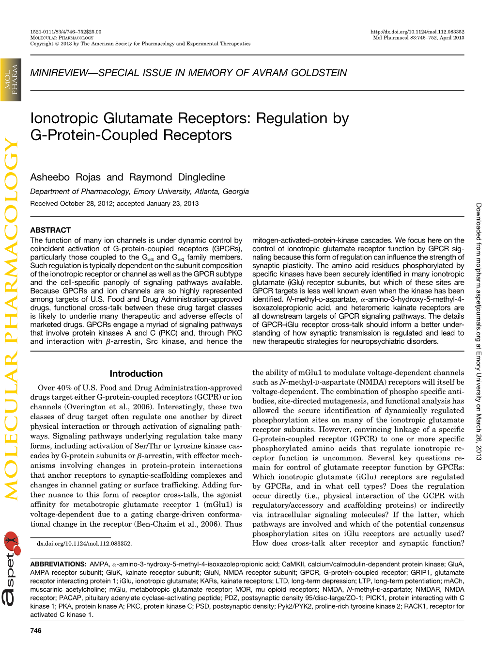 Ionotropic Glutamate Receptors: Regulation by G-Protein-Coupled Receptors