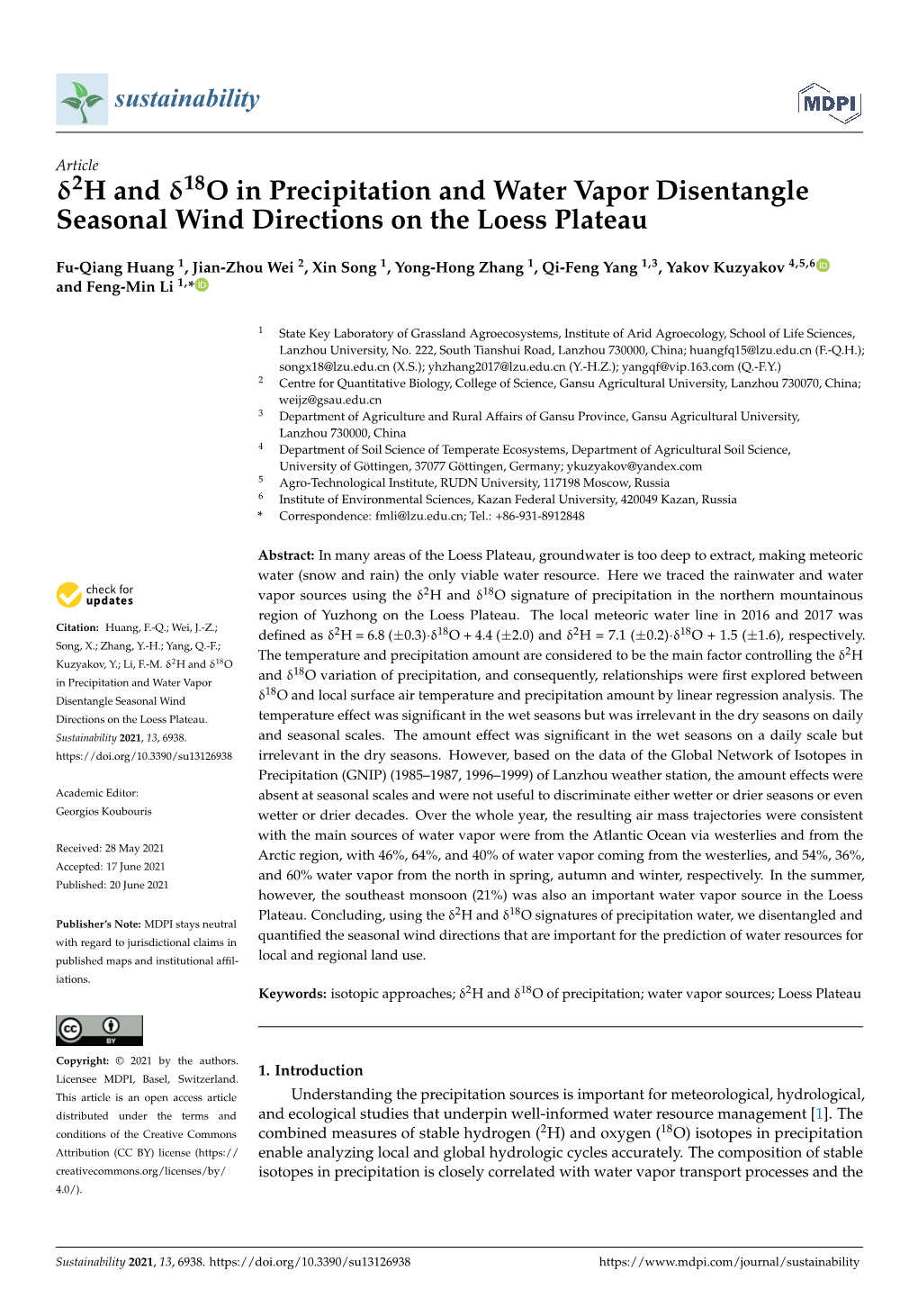 2H and 18O in Precipitation and Water Vapor Disentangle Seasonal Wind