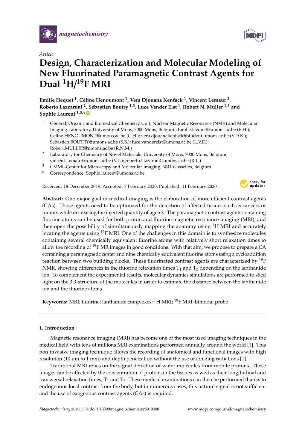 Design, Characterization and Molecular Modeling of New Fluorinated Paramagnetic Contrast Agents for Dual 1H/19F MRI