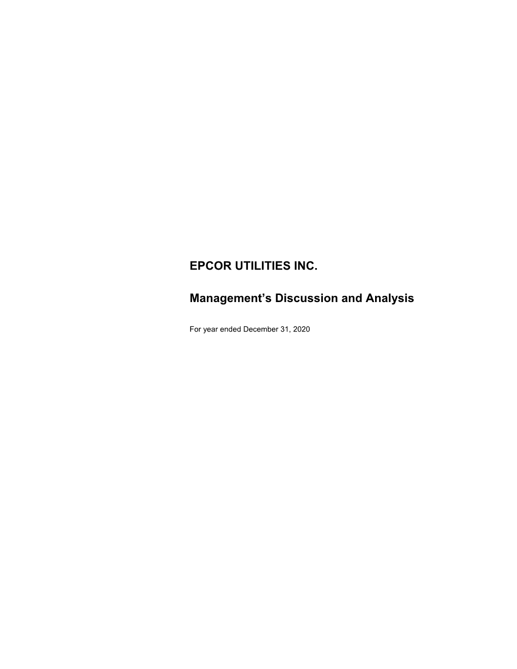 EPCOR UTILITIES INC. Management's Discussion And