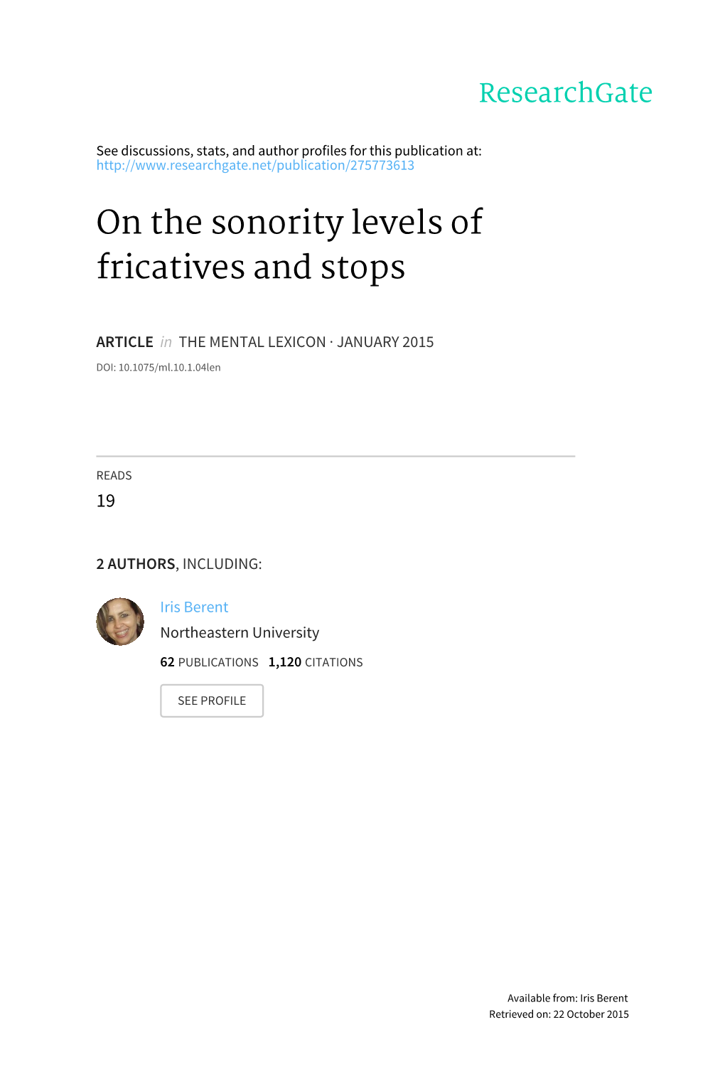 On the Sonority Levels of Fricatives and Stops