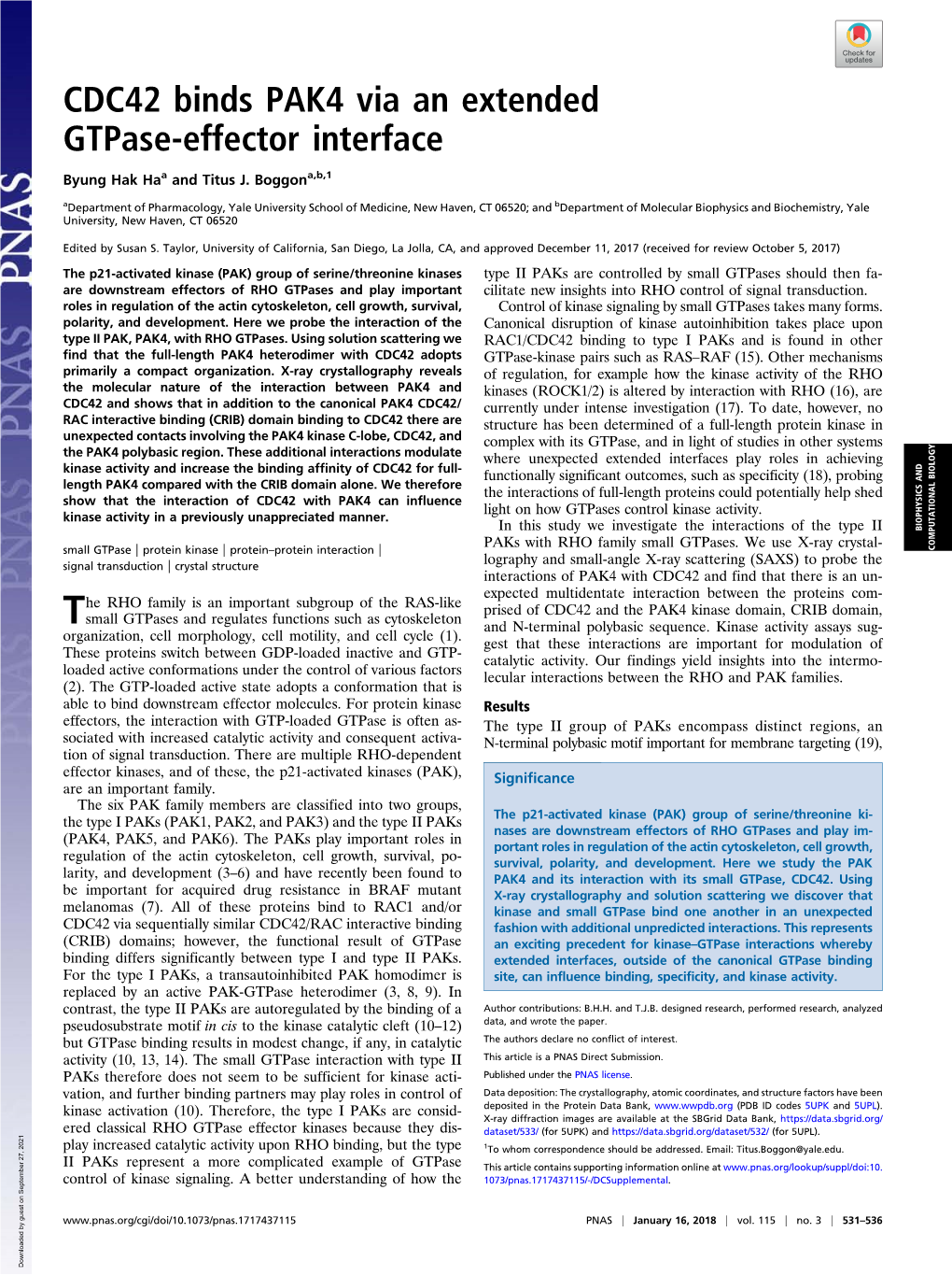 CDC42 Binds PAK4 Via an Extended Gtpase-Effector Interface