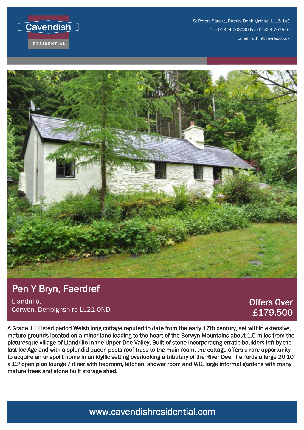 Pen Y Bryn, Faerdref Llandrillo, Offers Over Corwen, Denbighshire LL21 0ND £179,500