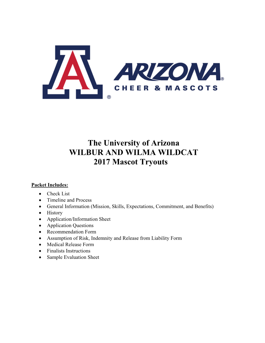The University of Arizona WILBUR and WILMA WILDCAT 2017 Mascot Tryouts
