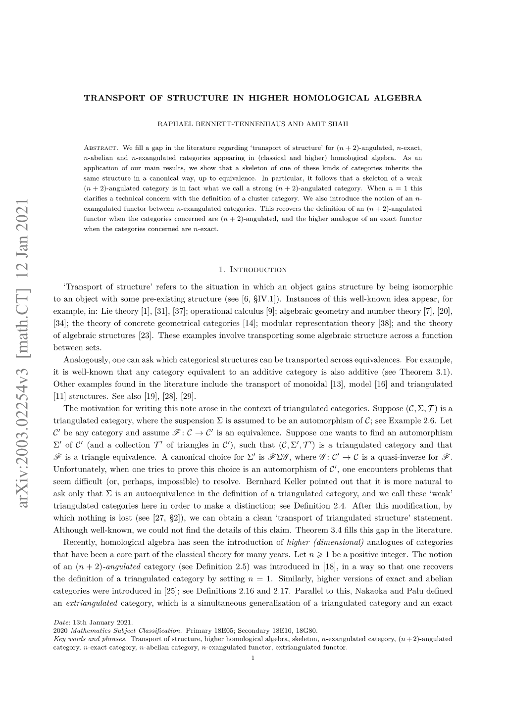 Arxiv:2003.02254V3 [Math.CT] 12 Jan 2021 2020 Date Category, E Od N Phrases